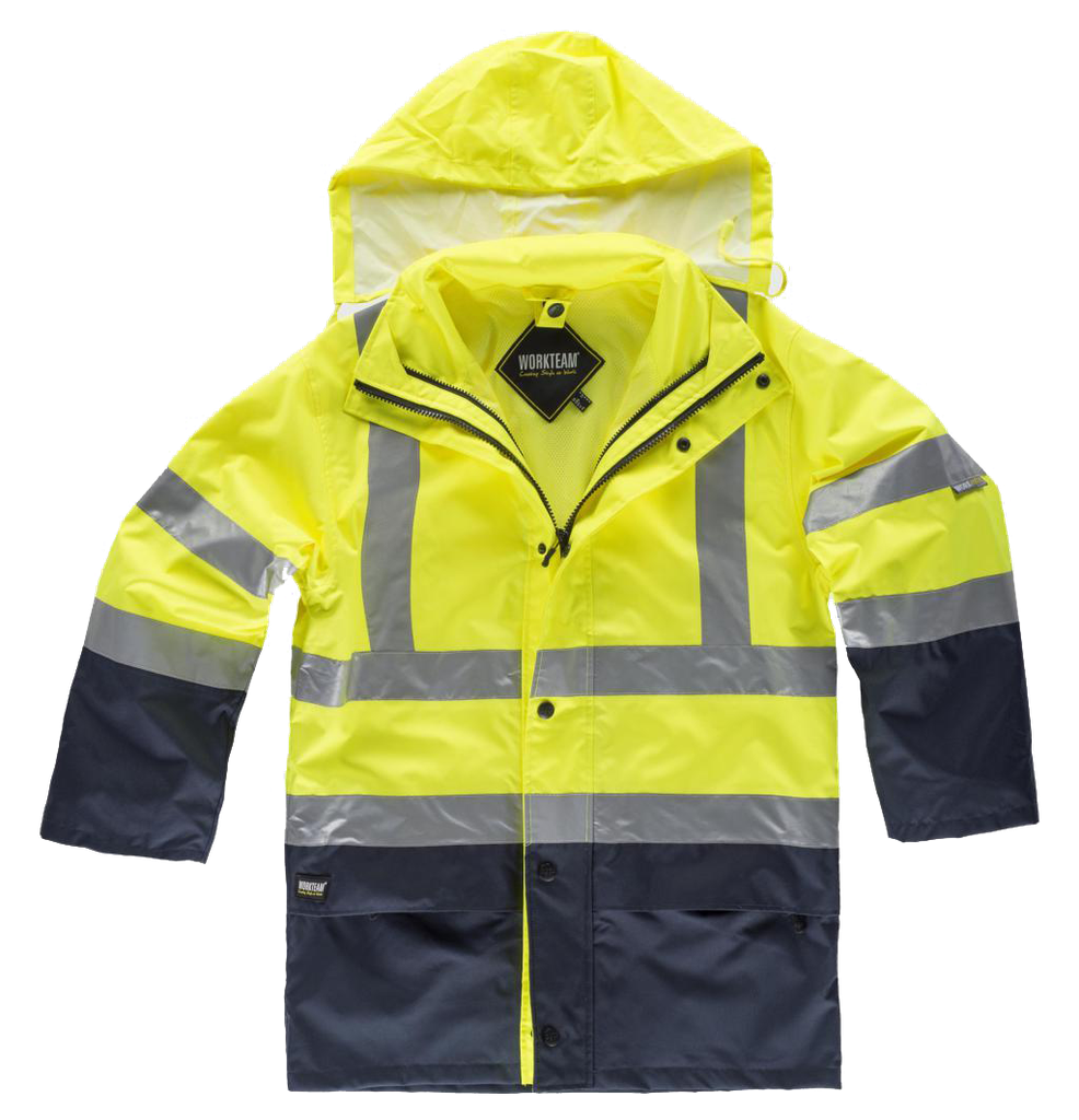 C3745 - Parka 4 en 1 - AV con Capucha - WorkTeam - Bicolor - Alta Visibilidad