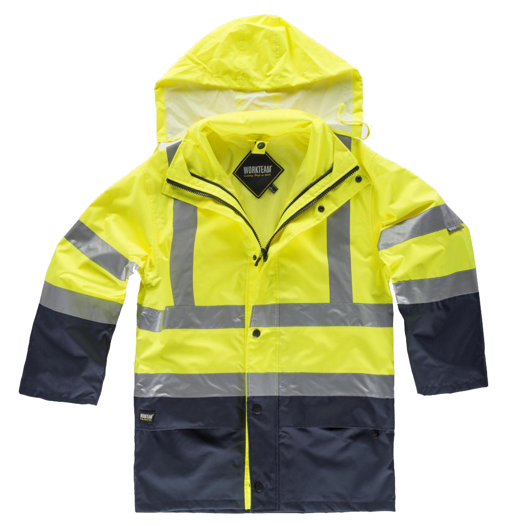 C3745 - Parka 4 en 1 - AV con Capucha - WorkTeam - Bicolor - Alta Visibilidad