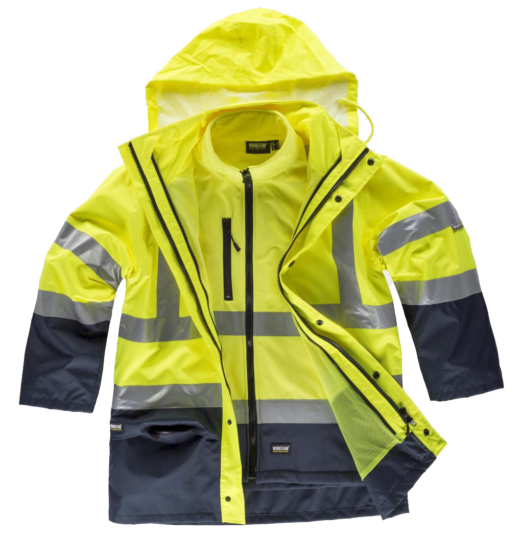 C3745 - Parka 4 en 1 - AV - con SorfShell de WorkTeam - Bicolor - Alta Visibilidad